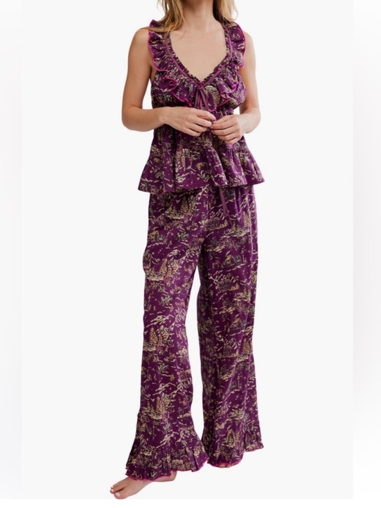 Free People Pants - Free People Tangled Lights Ruffle Pajamas Plum
